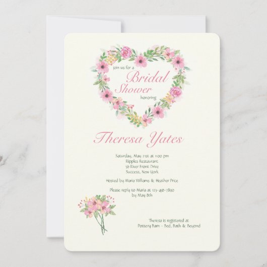 Floral Heart Bridal Shower Kaart (Voorkant)