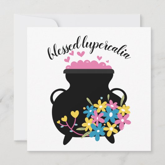 Floral Heart Bubble Witch Cauldron Lupercalia Vibe Feestdagenkaart (Voorkant)