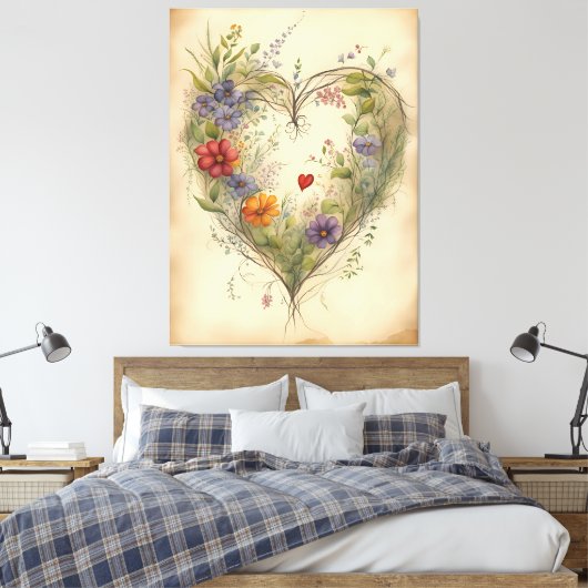  Floral Heart Canvas Afdruk (Insitu (Slaapkamer))