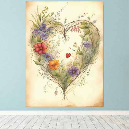  Floral Heart Canvas Afdruk (Insitu (Houten vloer))