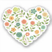 Floral Heart Custom-Cut Vinyl Sticker (Voorkant)