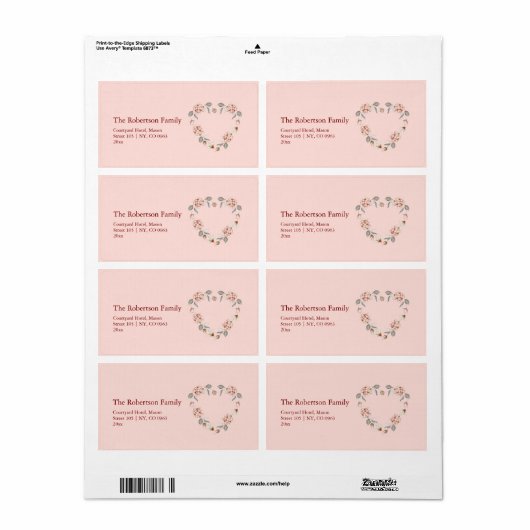 Floral Heart Custom Etiket (Full Sheet)