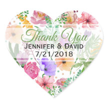 Floral Heart Custom Wedding Favor Sticker