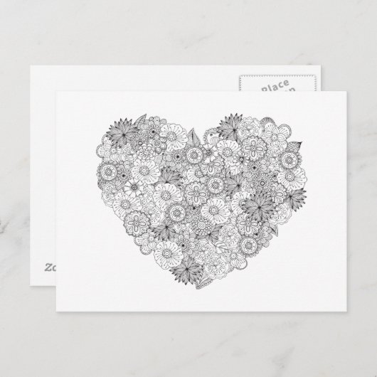 Floral Heart Doodle Briefkaart (Voorkant / Achterkant)