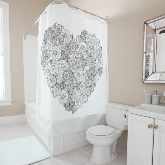Floral Heart Doodle Douchegordijn (In situ)