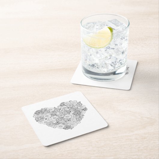 Floral Heart Doodle Kartonnen Onderzetters (Insitu)