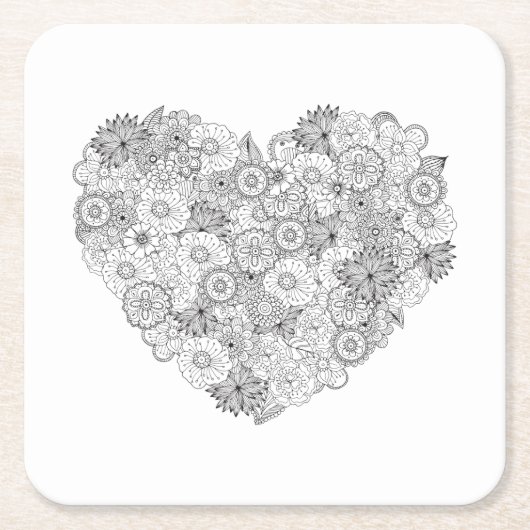 Floral Heart Doodle Kartonnen Onderzetters (Voorkant)