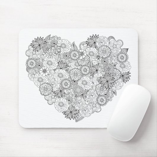 Floral Heart Doodle Muismat (Met muis)