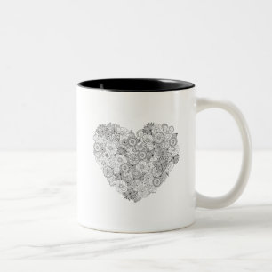Floral Heart Doodle Tweekleurige Koffiemok