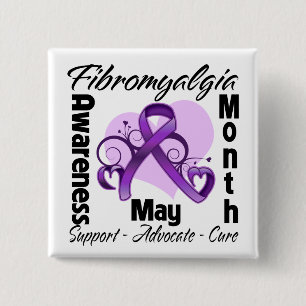 Floral Heart - Fibromyalgie Bewustmakingsmaand Vierkante Button 5,1 Cm