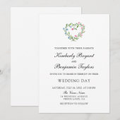 Floral Heart Flower Wreath. Botanic Wedding Invita Kaart (Voorkant / Achterkant)