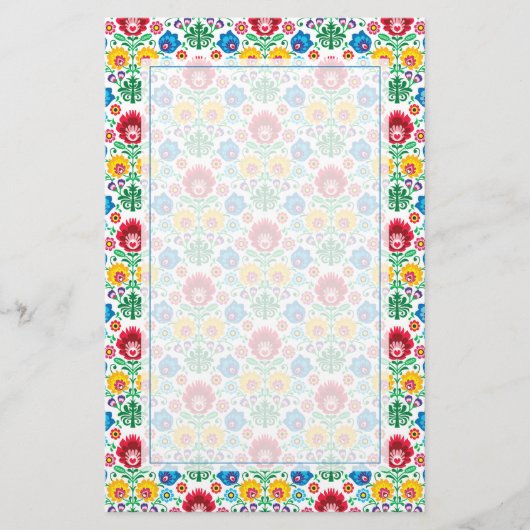 Floral Heart Folk Art Pattern Briefpapier (Voorkant)