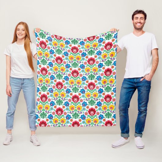 Floral Heart Folk Art Pattern Fleece Deken (In situ)