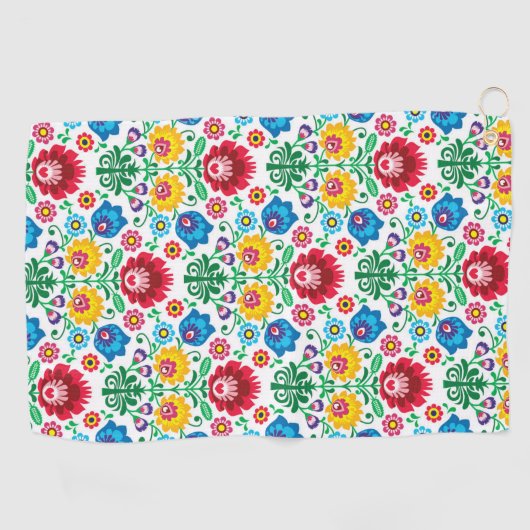 Floral Heart Folk Art Pattern Golfhanddoek (Horizontaal)