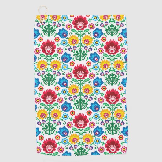 Floral Heart Folk Art Pattern Golfhanddoek (Voorkant)