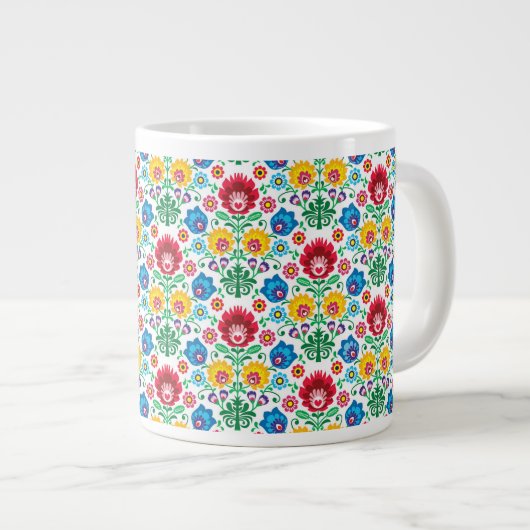 Floral Heart Folk Art Pattern Grote Koffiekop (Voorkant rechts)