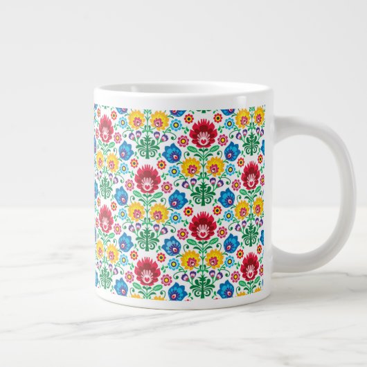 Floral Heart Folk Art Pattern Grote Koffiekop (Rechts)