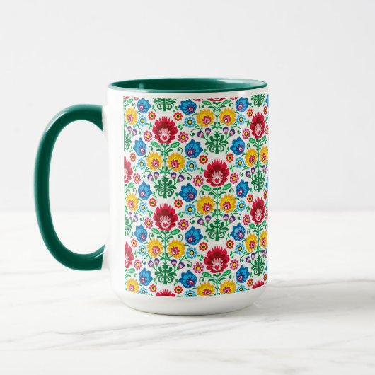 Floral Heart Folk Art Pattern Mok (Links)