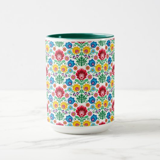 Floral Heart Folk Art Pattern Mok (Midden)