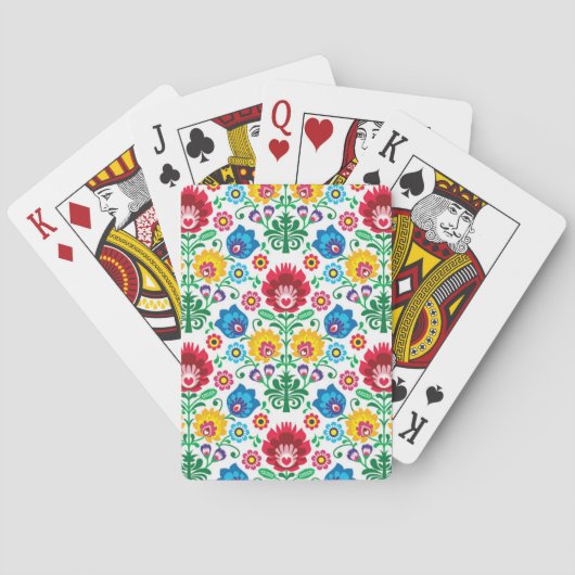 Floral Heart Folk Art Pattern Pokerkaarten (Achterkant)