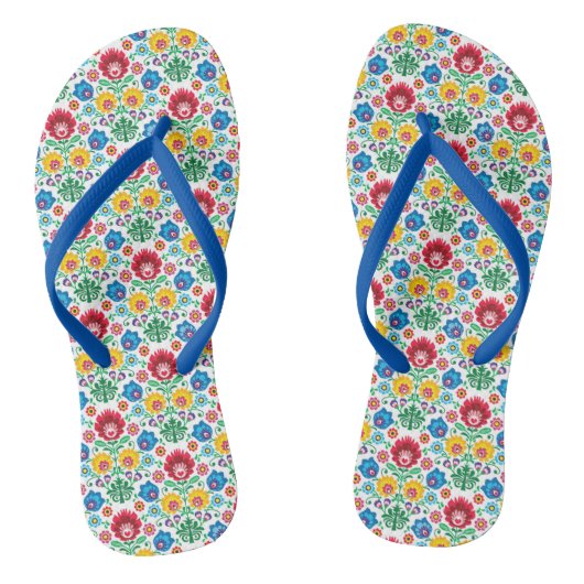 Floral Heart Folk Art Pattern Teenslippers (Voetbed)