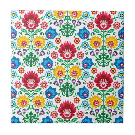 Floral Heart Folk Art Pattern Tegeltje (Voorkant)