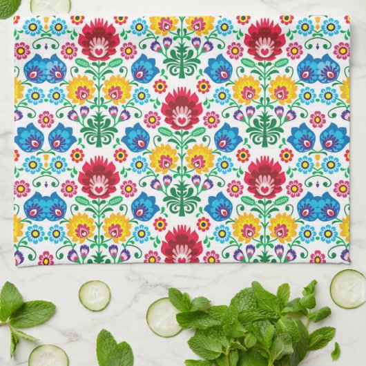 Floral Heart Folk Art Pattern Theedoek (Gevouwen)