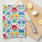 Floral Heart Folk Art Pattern Theedoek (Quarter Fold)