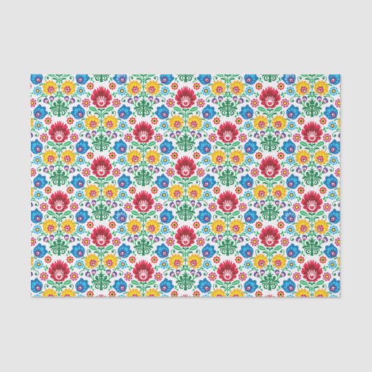 Floral Heart Folk Art Pattern Tissuepapier (Voorkant)