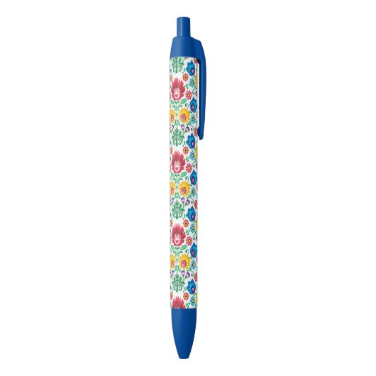 Floral Heart Folk Art Pattern Zwarte Inkt Pen (Achterkant (Verticaal))