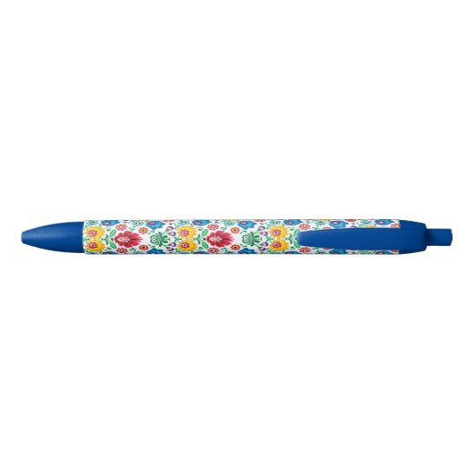Floral Heart Folk Art Pattern Zwarte Inkt Pen (Achterkant)