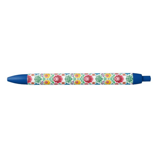 Floral Heart Folk Art Pattern Zwarte Inkt Pen (Voorkant)