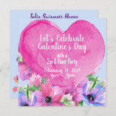 Floral Heart Galentine’s Party Uitnodiging (Voorkant / Achterkant)
