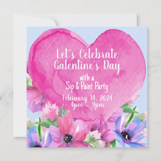 Floral Heart Galentine’s Party Uitnodiging (Voorkant)