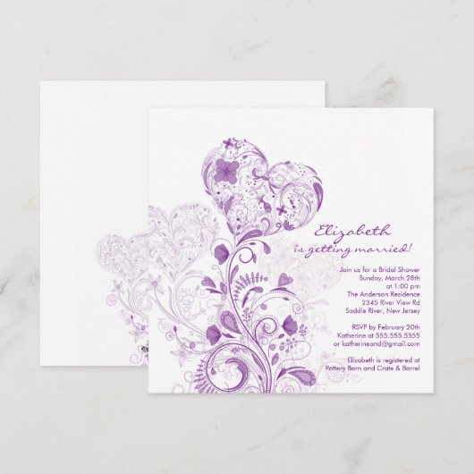 Floral Heart GardenBridal Shower Kaart (Voorkant / Achterkant)