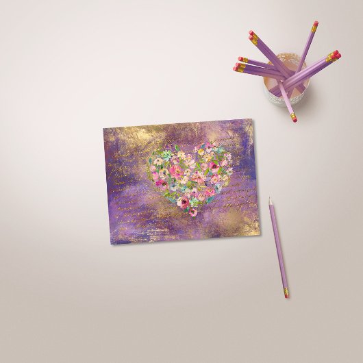 Floral Heart Gold Antiek handschrift Briefkaart