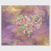 Floral Heart Gold Antiek handschrift Cadeaupapier (Vlak)