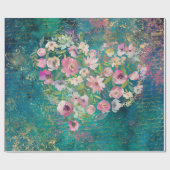 Floral Heart Gold Romantic Handwriting Cadeaupapier (Vlak)