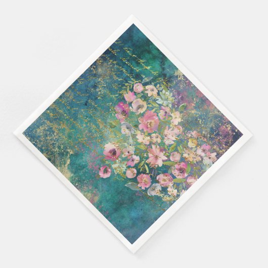 Floral Heart Gold Romantic Handwriting Decoupage Servet (Hoek)