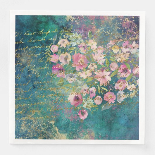 Floral Heart Gold Romantic Handwriting Decoupage Servet (Voorkant)