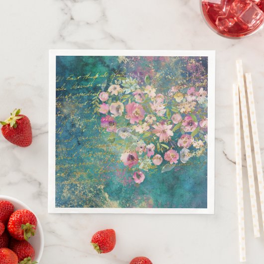 Floral Heart Gold Romantic Handwriting Decoupage Servet (Insitu)