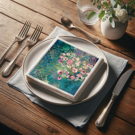 Floral Heart Gold Romantic Handwriting Decoupage Servet