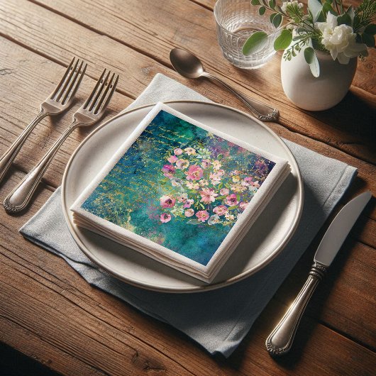 Floral Heart Gold Romantic Handwriting Decoupage Servet