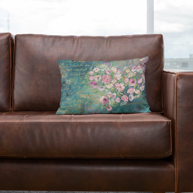 Floral Heart Gold Romantic Handwriting Kussen (Creator heeft geüpload)