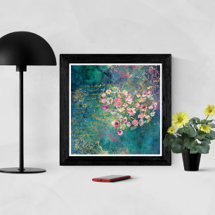 Floral Heart Gold Romantic Handwriting Poster