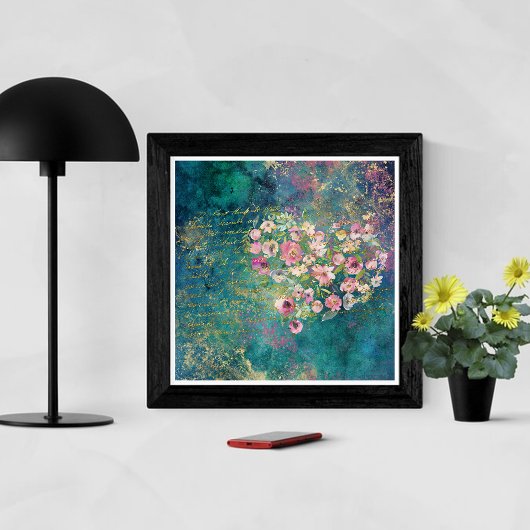 Floral Heart Gold Romantic Handwriting Poster