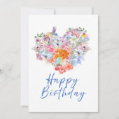 Floral Heart Happy Birthday Flat Kaart (Voorkant)