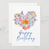 Floral Heart Happy Birthday Flat Kaart (Voorkant / Achterkant)