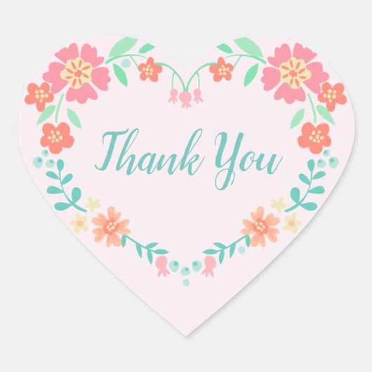 Floral Heart Hartelijk dank Hart Sticker (Voorkant)