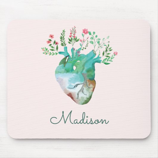 Floral Heart Health  Anatomie Gepersonaliseerd Muismat (Voorkant)